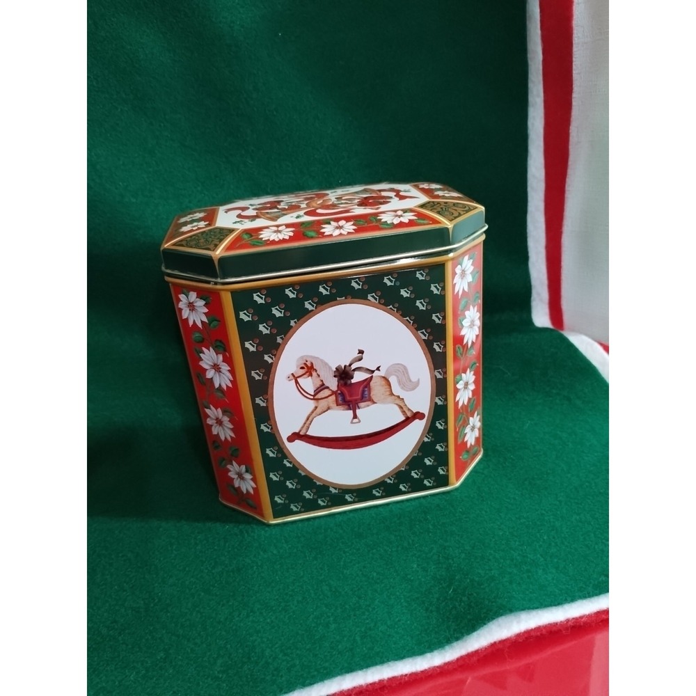 Vintage Hinged Christmas Rocking Horse Container Tin Box Co Long Island New York